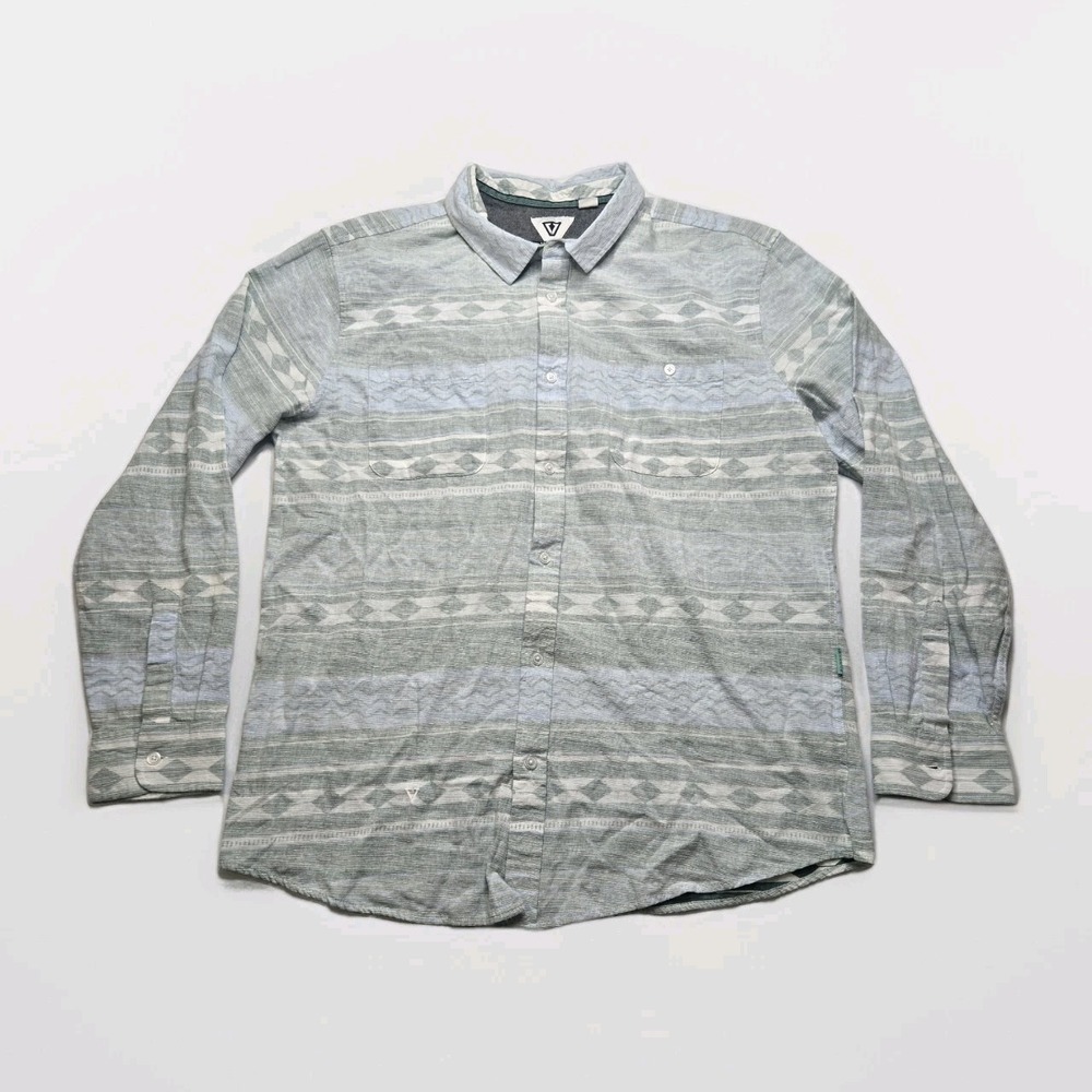Vissla Button Up shirt Mens Sz XL Green Aztec Pattern Flannel Lomg Sleeve Tribal